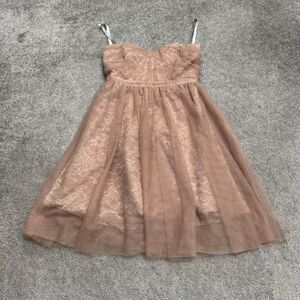 Alfred Angelo Bridesmaid Tulle Lace Mini Prom Dress Womens 4 Blush Pink Party